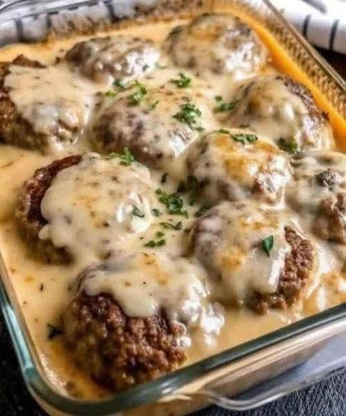 Amish Hamburger Steak Bake Ingredients: 1 1/2 lbs ground beef 1/2 tsp garlic powder 1/2 tsp onion powder Salt and pepper