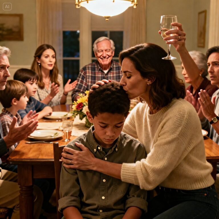 To my real legacy,” my dad said, smiling at my sister. She gave me two perfect grandchildren. My 10-year-old son looked down and whispered, “What about me?” I kissed the top of his head,