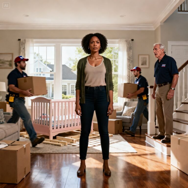 She returned from her mother-in-law’s grave and found movers inside her home—her father-in-law announcing, “We’re turning this into a nursery for Mike’s baby.” One sentence from her was enough to detonate the lie: “Did Mike mention his vasectomy…