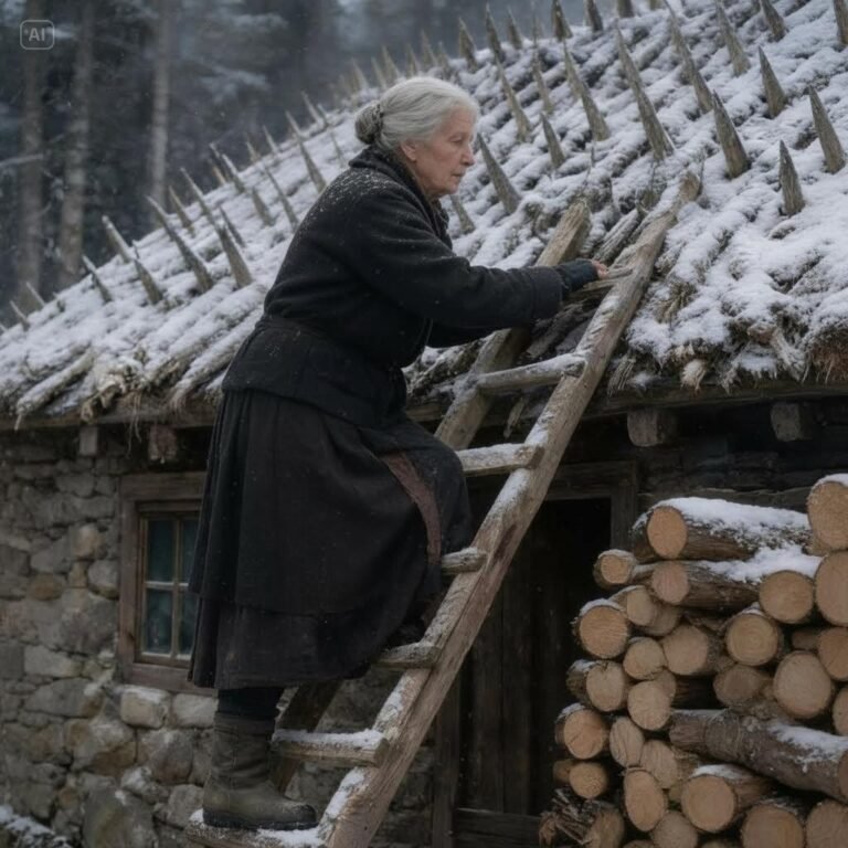 An elderly woman spent the entire summer and autumn covering the roof of her house with sharp wooden stakes. The entire village was convinced she had lost her mind… until winter finally arrived.