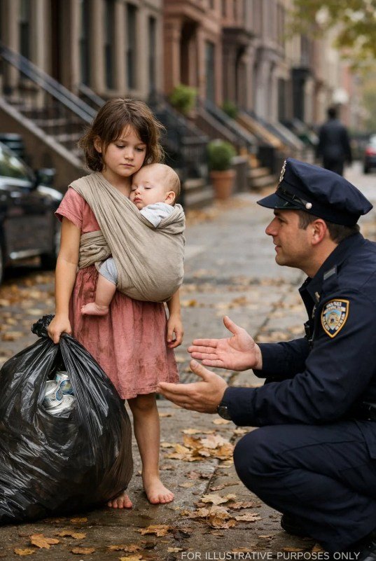 A Police Officer Answered a Routine Call and Found a Five-Year-Old Dragging Trash — When He Saw the “Bag” on Her Chest Was a Sleeping Baby, He Made a Choice That Changed Everything